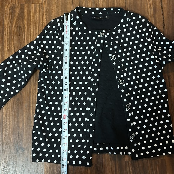Black white polka dot sweater shirt jacket large onque casual 3/4 sleeves button - Picture 2 of 4
